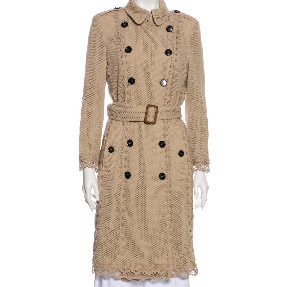 Burberry Prorsum Beige Crochet Lace Overlay Trench Coat